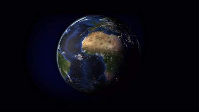 Realistic view of the whole earth. Third earth rotation, from Europe, Africa to the Americas.