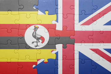 puzzle with the national flag of great britain and uganda