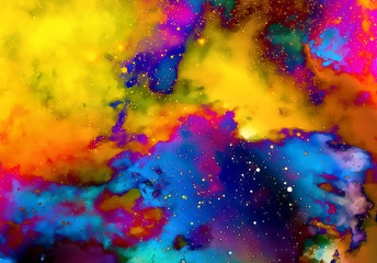 Nebula, Cosmic space and stars,  color background. fractal effect. Elements of this image furnished by NASA.