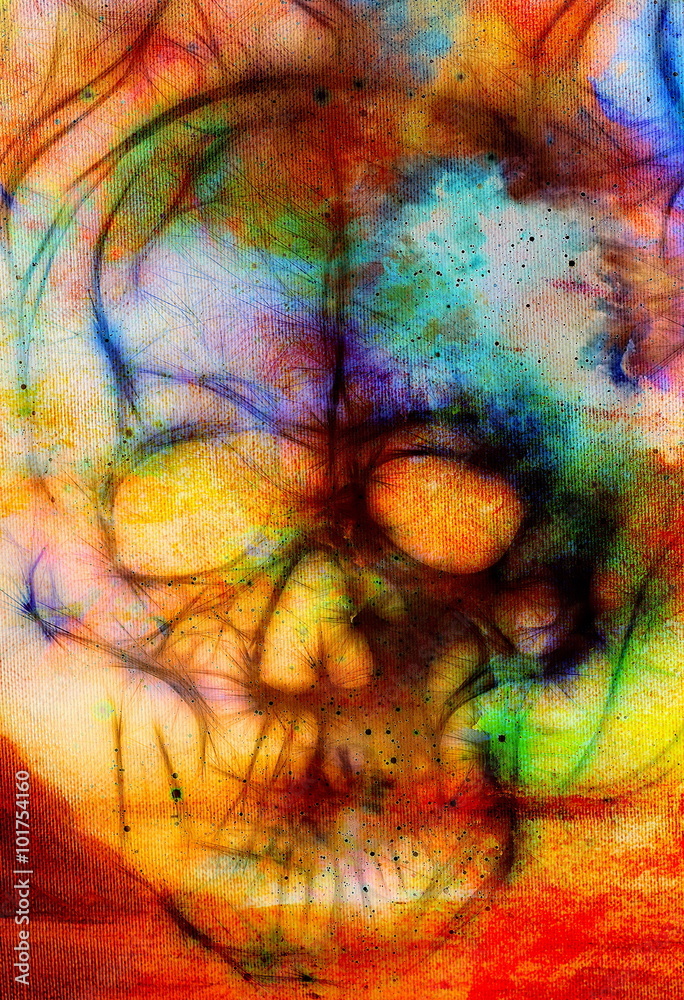Aufkleber Skull and fractal effect. Color space background, computer collage. Elements of this image furnished by NASA.