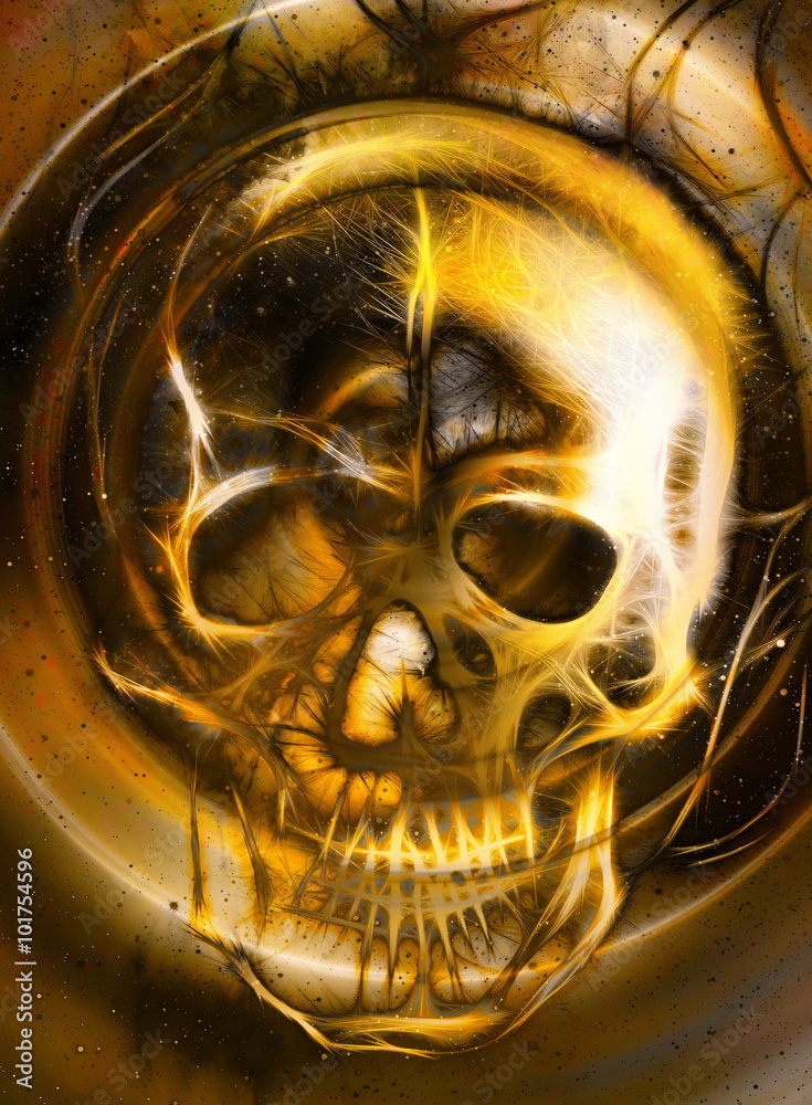 Aufkleber skull and fractal effect. color space background, computer collage. elements of this image furnished