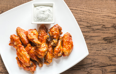 Portion of buffalo chicken wings