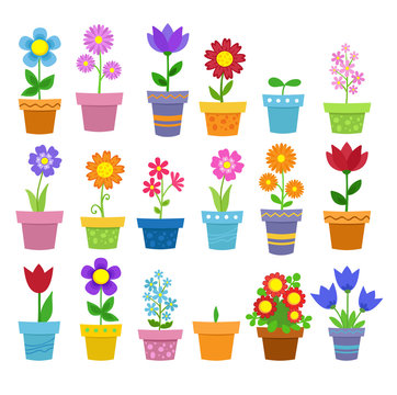 Flowers in pots - clip art