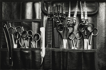A set of cutting tools for cutting barber beard salon - obrazy, fototapety, plakaty