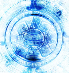Fototapeta na wymiar Ancient Mayan Calendar, abstract color Background, computer collage.