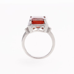 Vintage Padparadscha Sapphire Ring in Silver with Diamonds