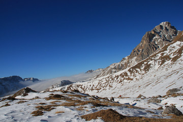 Fototapeta na wymiar Escursione invernale alla Forca Rossa, Monzoni - Cima dell'Uomo - tra Moena e Falcade