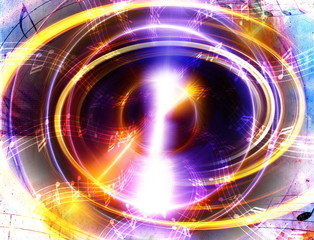 Fototapeta premium silhouette of music Audio Speaker and note, abstract background, Light Circle. Music concept.