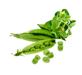 green peas in pods on a white background