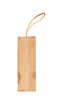 wooden tag with a piece of string on a white background