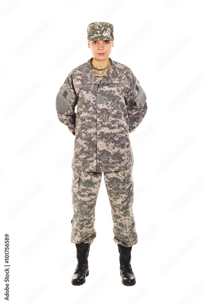 Poster girl - soldier in the military uniform