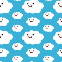 Funny cartoon cloud seamless pattern background.