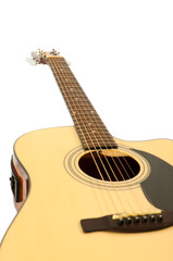 acoustic six-string guitar on a white background