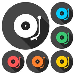 Gramophone icons set with long shadow