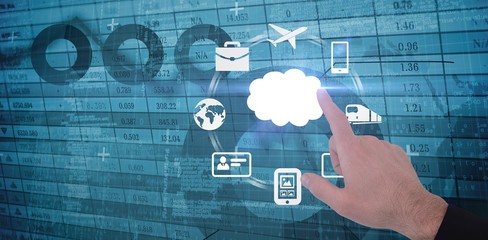 Composite image of businessmans hand pointing in suit jacket