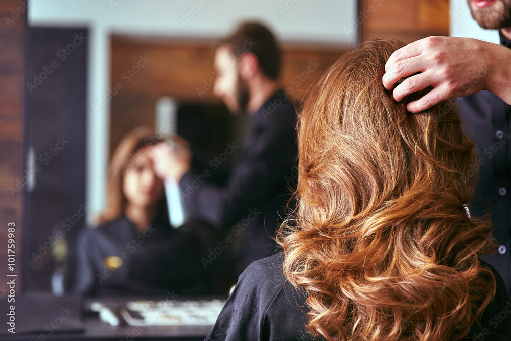 Wall mural women's haircut. hairdresser, beauty salon