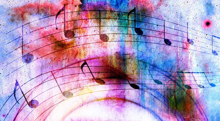 Obraz premium Illustration of grunge retro musical background with notes.