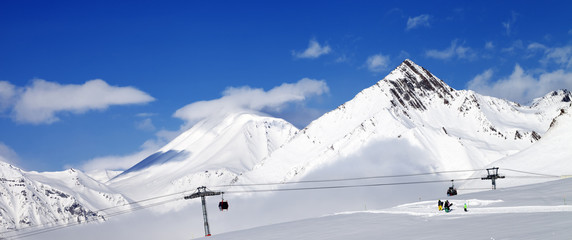 Panoramic view of ski resort at nice sun day