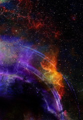 Cosmic space and stars with light circle, color cosmic abstract background.