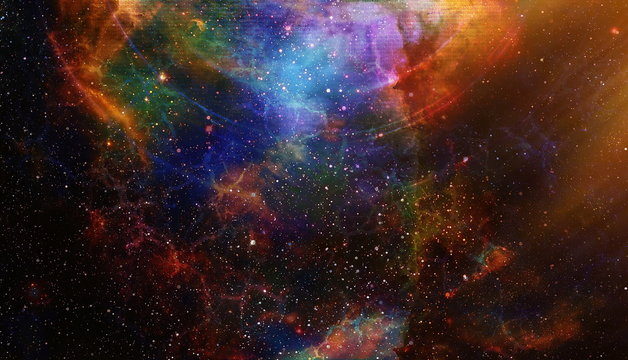 Cosmic space and stars with light circle, color cosmic abstract background.