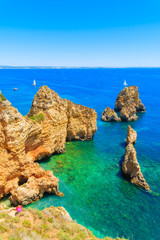 Cliff rocks and sea bay with turquoise water at Ponta da Piedade, Algarve region, Portugal