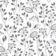 Abstract floral background. Seamless monochrome pattern.