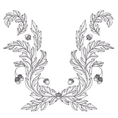 Victorian style vector design with oak leaves and acorns. Decorative baroque ornamental illustration in black and white