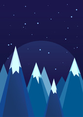 Snowy Mountains In Winter Night Landscape