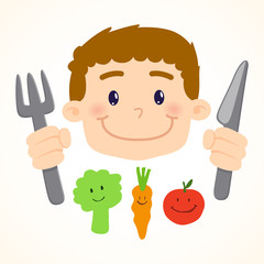Little Boy Eeating Vegetables