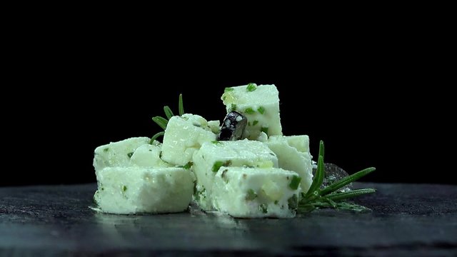 Portion of Feta Cheese (rotating 4K footage; not loopable)