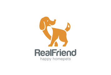 Dog Logo negative space style. Home Pet Veterinary clinic icon