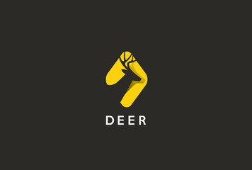 Naklejka premium Deer Head Logo design negative space. Wild Reindeer flat icon
