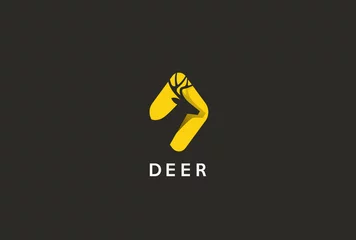 Fotobehang Deer Head Logo design negative space. Wild Reindeer flat icon © Sentavio