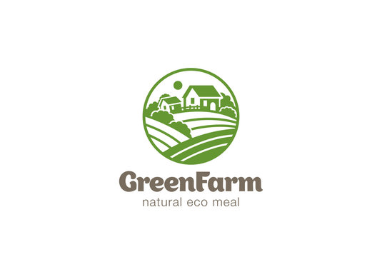Eco Green Farm Circle Logo Design. Natural Organic Food Icon