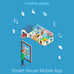 Smart house mobile application technology flat isometric vector