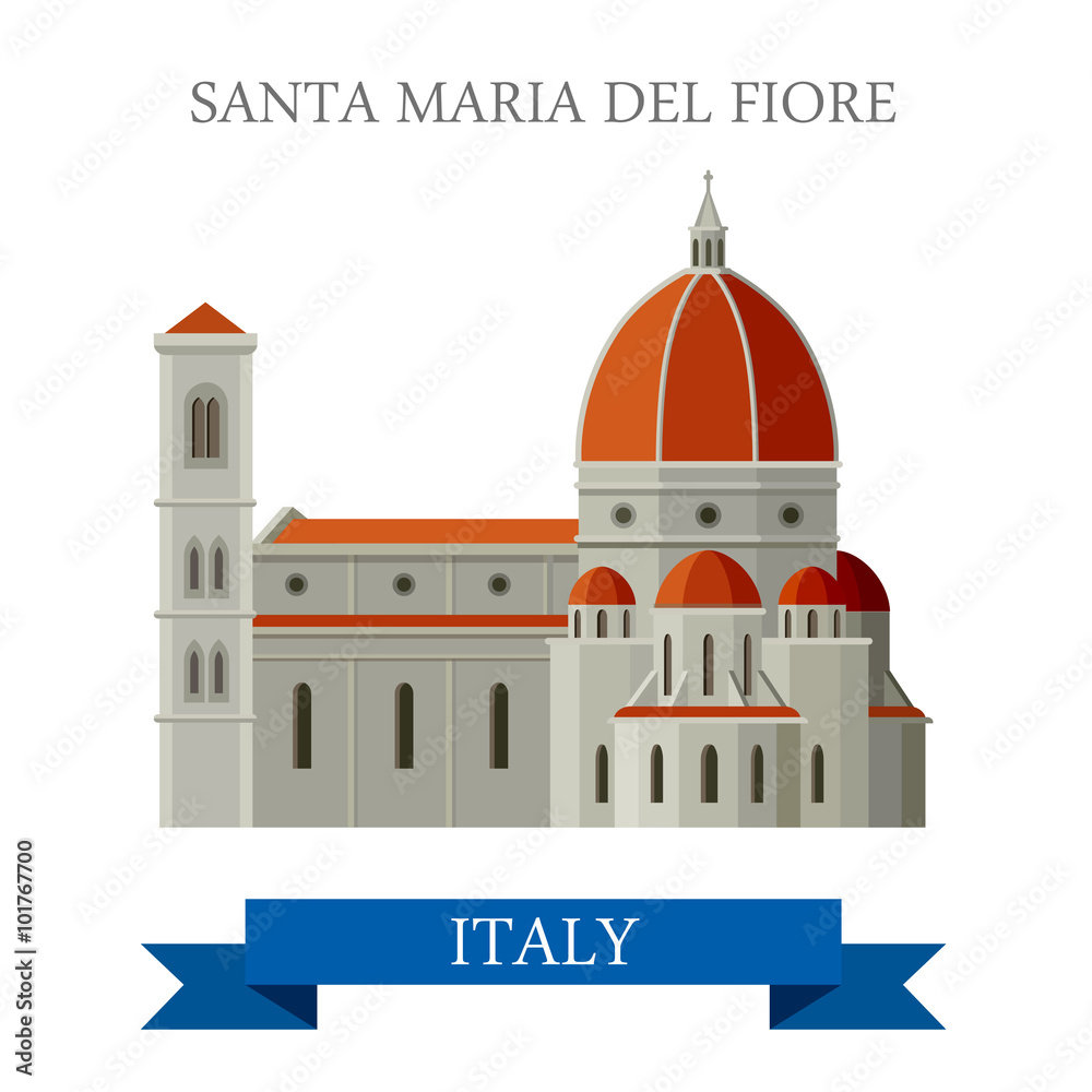 Wall mural santa maria del fiore florence italy flat vector attraction