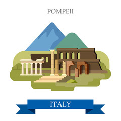 Pompeii Ruins in Italy flat vector attraction sight landmark