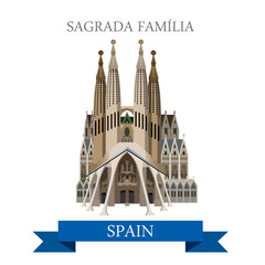 Obraz premium Sagrada Familia Gaudi Basilica Barcelona Hiszpania płaski wektor widok