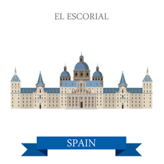 Naklejka premium El Escorial Monastery King Residence Madrid Spain flat vector