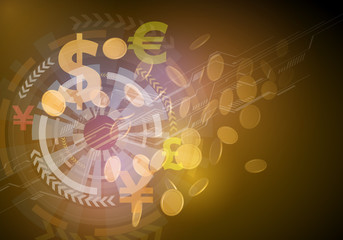 virtual currency, real money trade, finance technology, abstract image, vector illustration