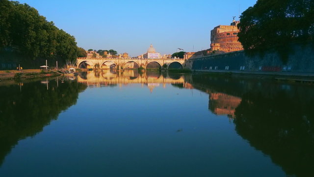 Aerial Castel Sant angelo fortress and bridge view in Rome, Italy.