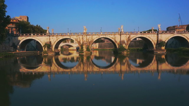 Aerial Castel Sant angelo fortress and bridge view in Rome, Italy.