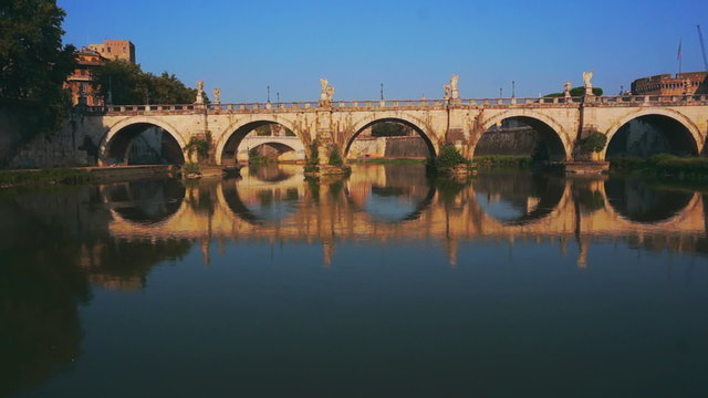 Aerial Castel Sant angelo fortress and bridge view in Rome, Italy.