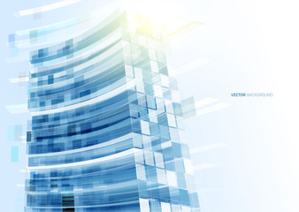 Fototapeta premium Modern blue glass wall of office building