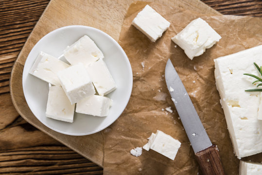 Portion of fresh cutted Feta Cheese