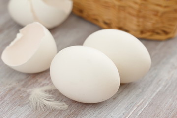 Fototapeta na wymiar White chicken eggs