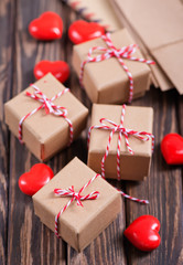 box for present and hearts