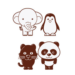 Elephant, penguin, panther & panda. Cute Animal Illustration Set