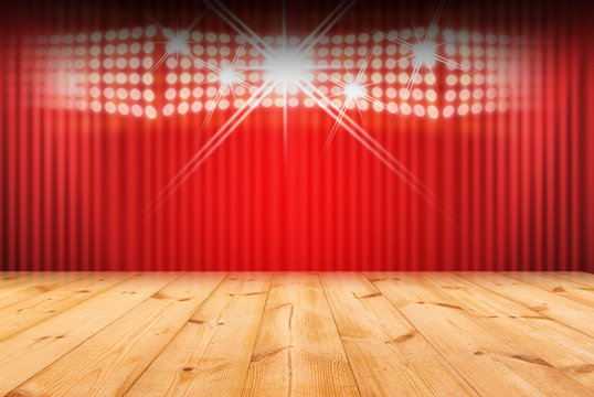 Wood stage on red background