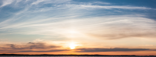 Calm sunset and clouds over lake